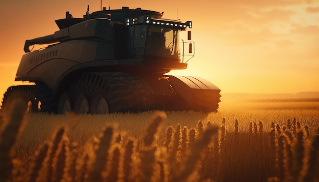 Combine harvester collects wheat in the field Generative AI