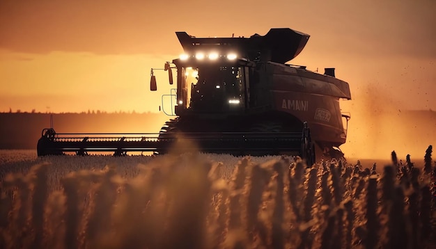 Combine harvester collects wheat in the field Generative AI