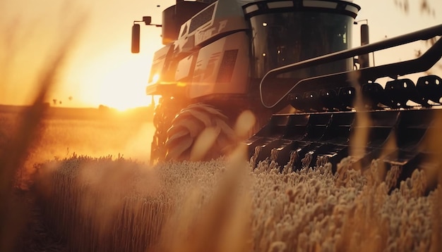 Combine harvester collects wheat in the field Generative AI