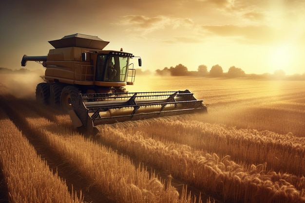 Combine harvester harvesting in a field