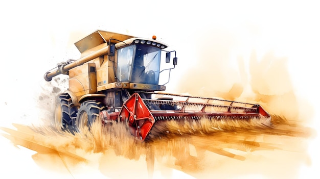 Combine harvester harvests ripe wheat colorful illustration Generative AI