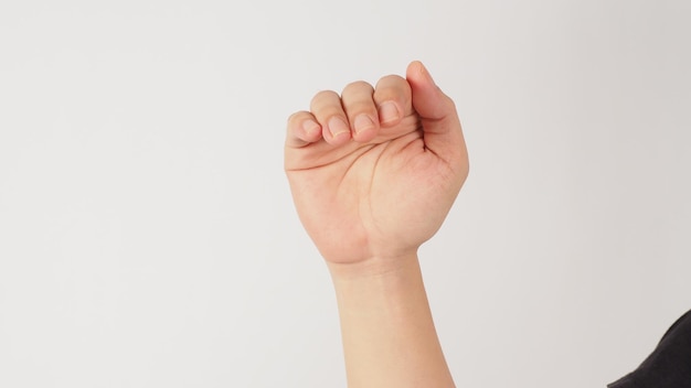 Come here in Japanese hand gestures on white background tudio shot