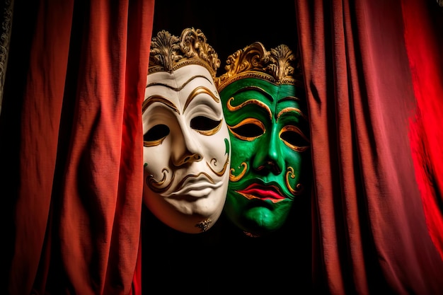 Comedy and Tragedy theatrical venetian mask Generative AI