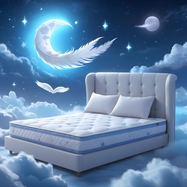 Comfortable bed with the moon and stars in the sky