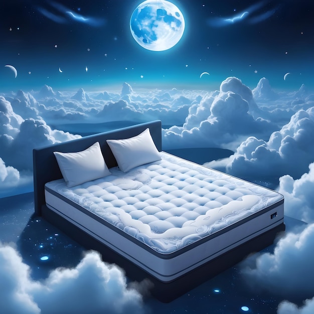 Comfortable bed with the moon and stars in the sky