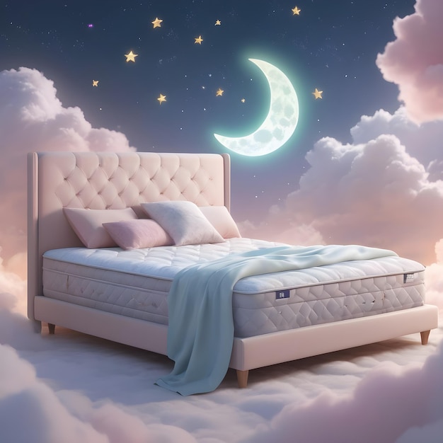 Comfortable bed with the moon and stars in the sky