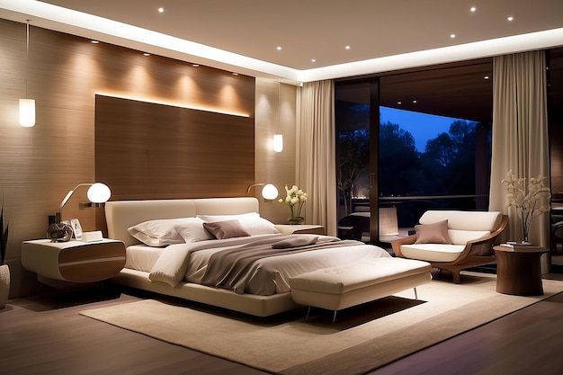 comfortable modern bedroom with elegant decoration and lighting modern bedroom