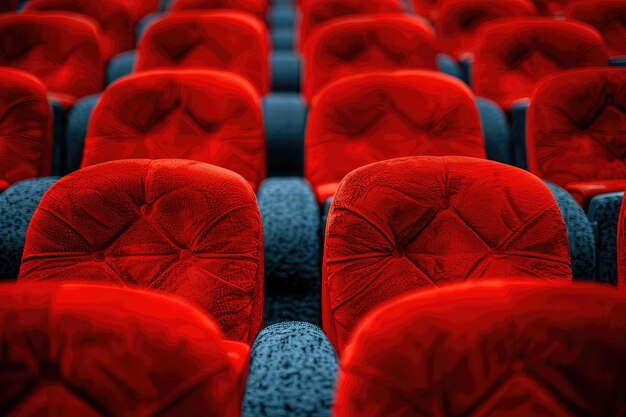 Photo comfortable red velvet theater seats in a cinema with selective focus