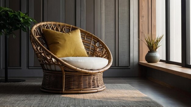 Comfortable swing chair with pillow in room interior