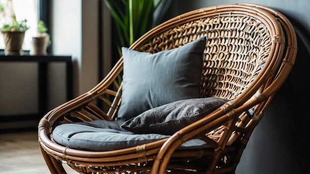 Comfortable swing chair with pillow in room interior