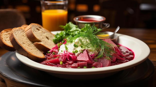 Comforting Bowl of Borscht in a Cozy Cafe