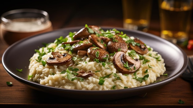 A comforting bowl of creamy mushroom risotto AI Generative