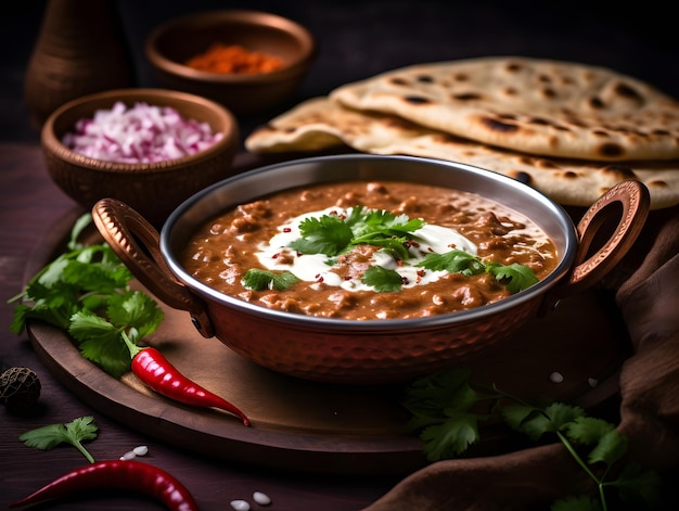 Comforting and flavorful dal makhani served with naan bread Generative AI