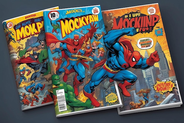 Comic book cover illustration mockup