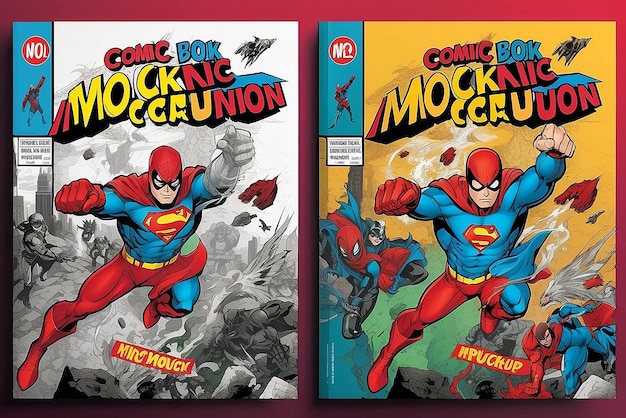 Comic book cover illustration mockup