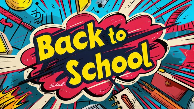 Comic Book Style Back to School Sale Banner with Pop Art Colors and Dynamic Action Lines