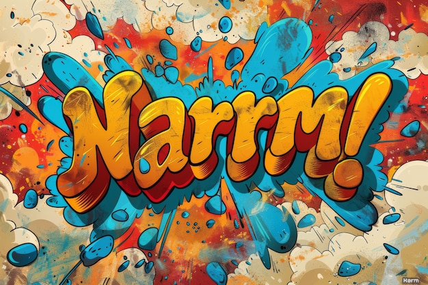 Comic book style explosion with the word Narrm in vibrant colors