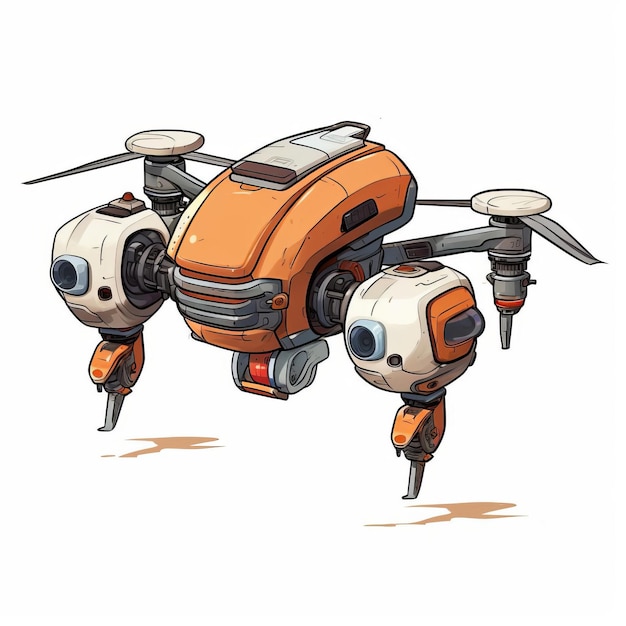 Photo comic style 2d sprite of drone delivery system on white background