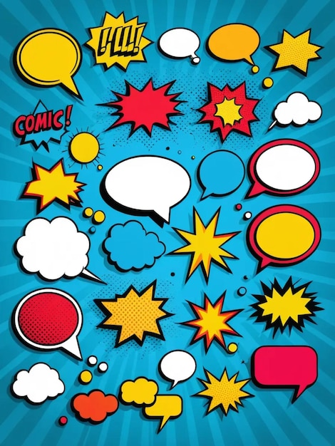 Photo a comic style comic book cover with comic speech bubbles and the word comic