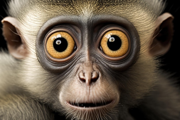 Comical close up of a monkey with large eyes