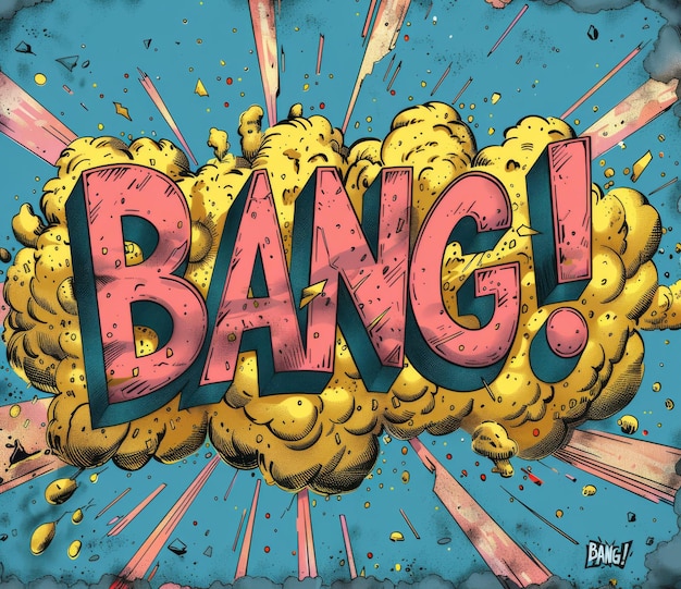 Comicstyle explosion with the word BANG in bold font on a colorful background