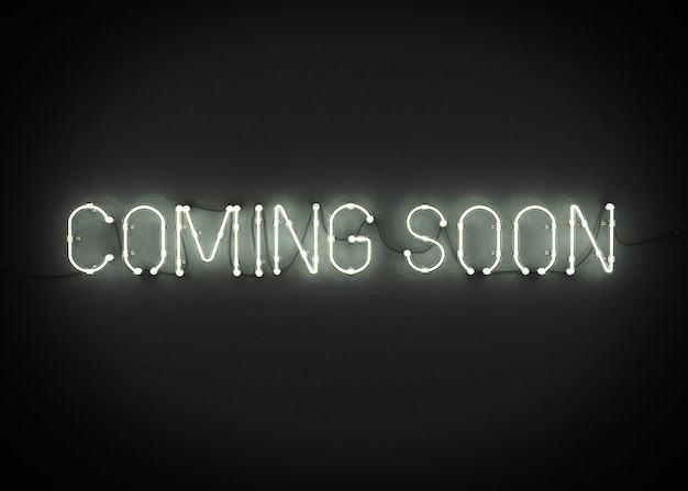 Photo coming soon neon sign on dark background 3d rendering