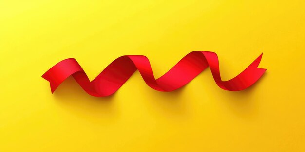 Photo coming soon ribbon red ribbon spiral isolated banner on yellow background for opening and promotion