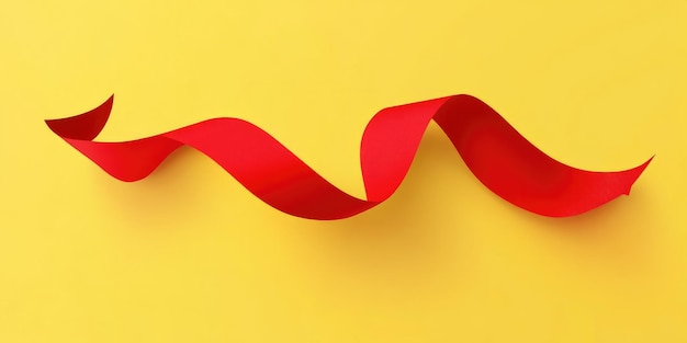 Photo coming soon ribbon red ribbon spiral on yellow background for opening and inauguration promotional