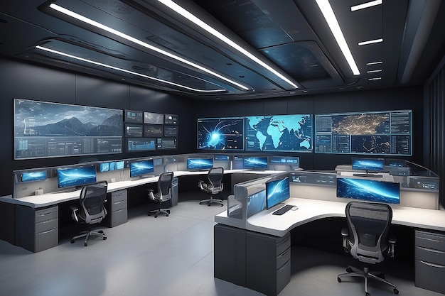 Command center interior 3D rendering