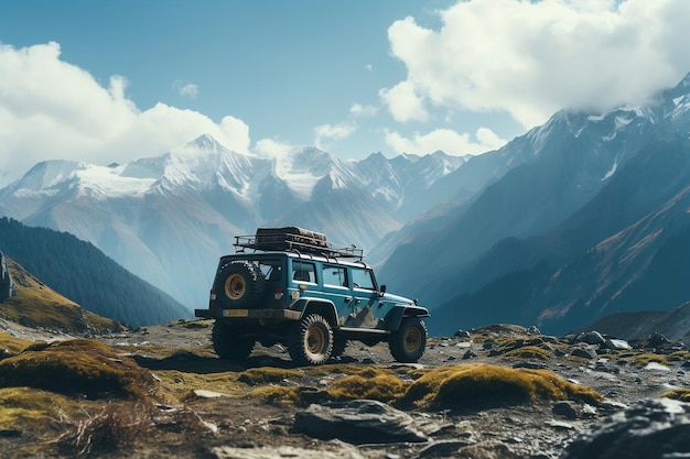 Commando jeep driving in the mountains Generative Ai