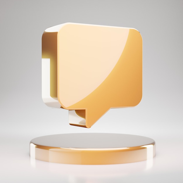 Comment icon. Yellow Gold Comment symbol on golden podium. 3D rendered Social Media Icon.