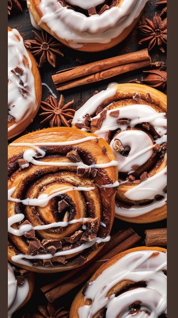 Photo a commercial ad banner featuring delicious looking cinnamon rolls