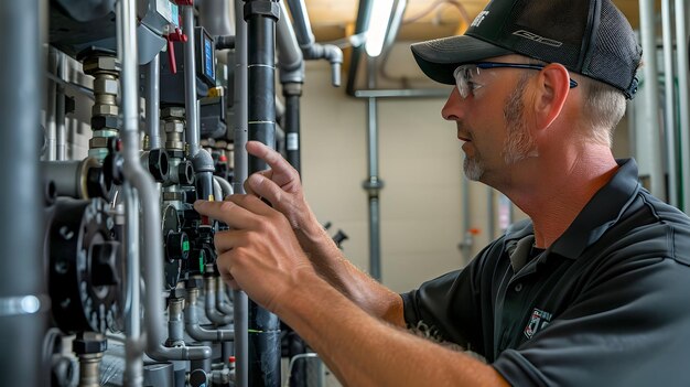 Commercial Building Plumbing Expertly Inspecting a Complex Industrial Pipe System