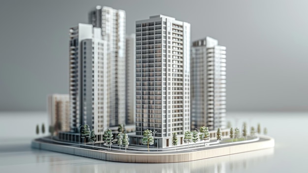 Commercial Complex Maquette Representation isolated with grey background and copy space