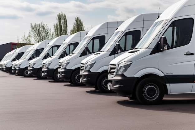 commercial delivery vans parked in row Transporting service company