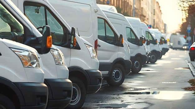 commercial delivery vans parked in row Transporting service company