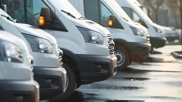 commercial delivery vans parked in row Transporting service company