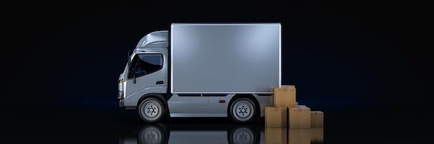 commercial delivery vans with cardboard boxes. 3d rendering