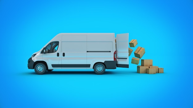 commercial delivery vans with cardboard boxes. 3d rendering