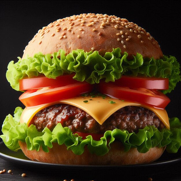 Commercial food photography hamburger in the plain black background