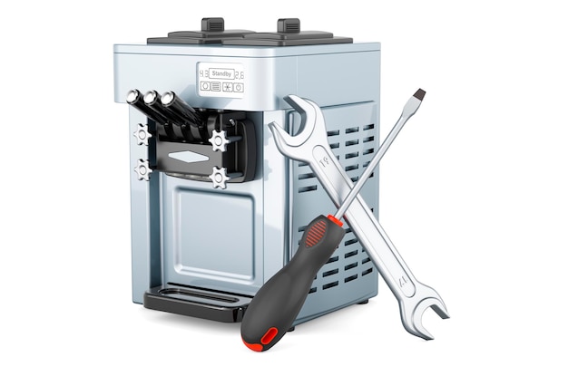 Commercial ice cream machine with screwdriver and wrench 3D rendering