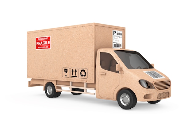 Commercial Industrial Cargo Delivery Van Truck as Carton Parcel Box on a white background. 3d Rendering