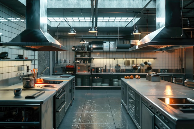 Photo commercial industrial kitchen cooncept