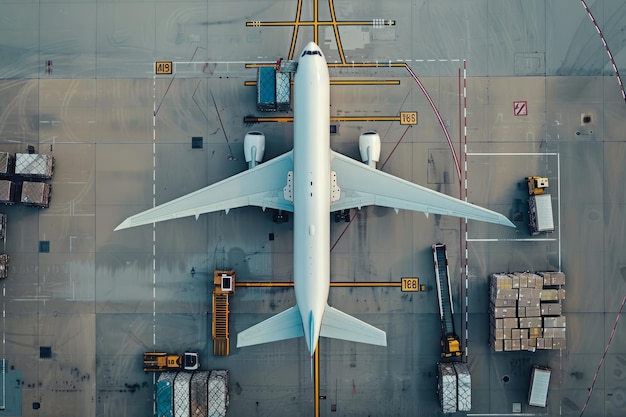 Photo a commercial jetliner parked on the airport tarmac ready for boarding and cargo loading