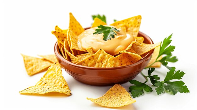 Photo commercial photo of corn chips with delicious cheese sauce