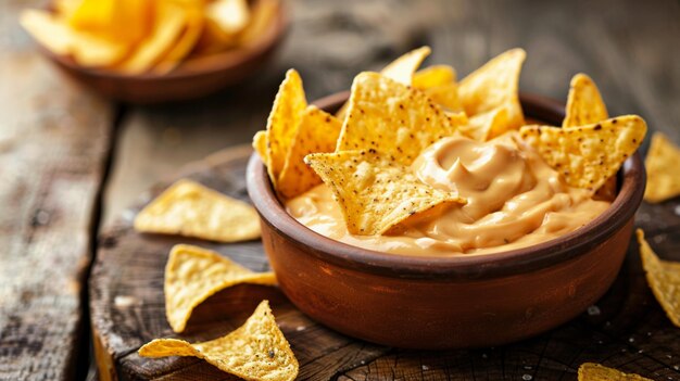 Photo commercial photo of corn chips with delicious cheese sauce