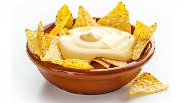 Commercial photo of corn chips with delicious cheese sauce