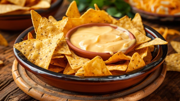 Photo commercial photo of corn chips with delicious cheese sauce