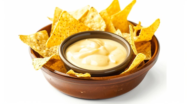 Commercial photo of corn chips with delicious cheese sauce