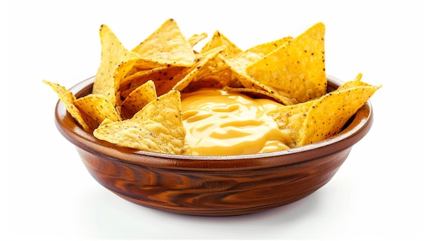 Commercial photo of corn chips with delicious cheese sauce